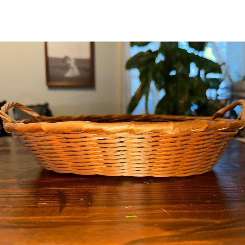 Vintage Oval Wicker Basket Tray with Handles Honey Brown Woven Home Decor
